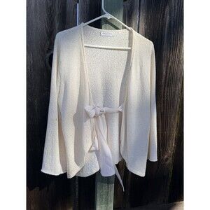 Ball of Cotton Knit Tie-Front Cardigan Cream 100% Rayon Large Made in USA